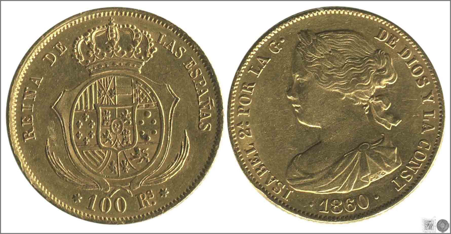 España - 1860 - Isabel II - Nº 00660 - MBC+ / VF+ - 100 Reales 1860 Madrid 8,40 gr. oro