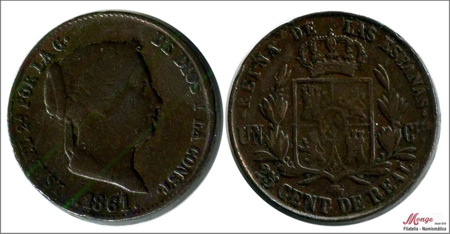 España - 1861 - Isabel II - Nº 00125 - MBC / VF - 25 Centimos de Real 1861 Segovia Cu