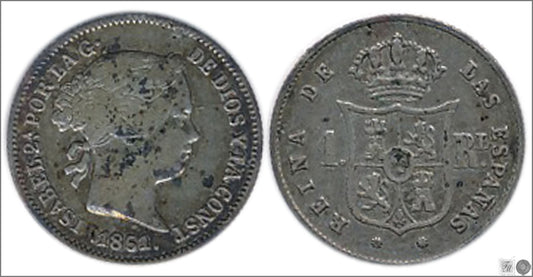 España - 1861 - Isabel II - Nº 00266 - Cara y Cruz - MBC- / MBC - 1 Real 1861 Barcelona Ag