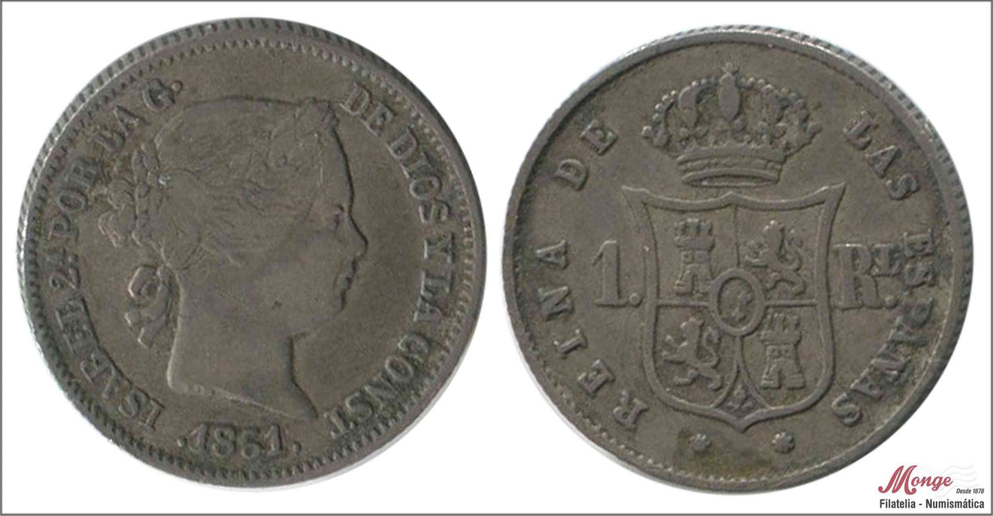 España - 1861 - Isabel II - Nº 00266 - MBC / VF - 1 Real 1861 Barcelona Ag