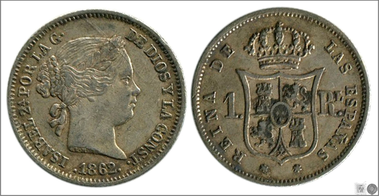 España - 1861 - Isabel II - Nº 00266 - Muy Buena conservación - MBC / VF - 1 Real 1861 Barcelona Ag