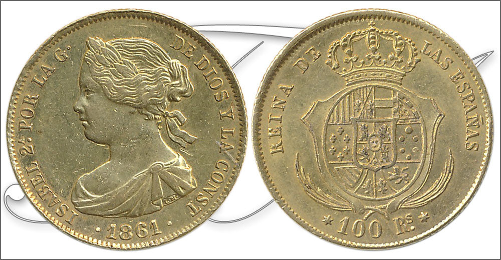 España - 1861 - Isabel II - Nº 00661 - MBC / VF - 100 Reales 1861 Madrid / 8,40 gr. oro