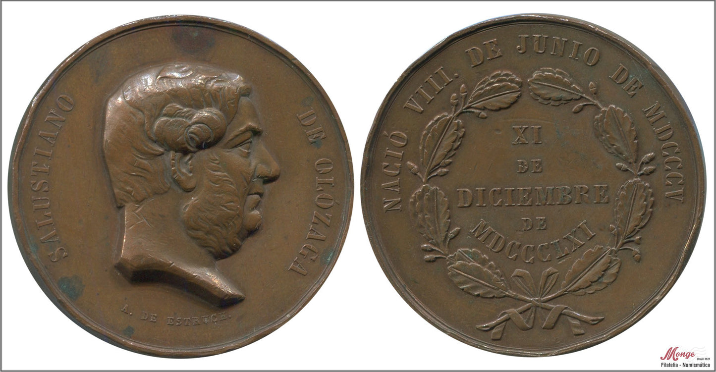 España - 1861 - Medalla - MBC+ / VF+ - Salustiano de Olazaga 1861 - Oyon Alava / 41,80 gr. bronce - 45mm