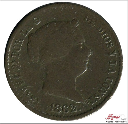 España - 1862 - Isabel II - Nº 00067 - MBC / VF - 10 Centimos de Real 1862 Segovia Cu