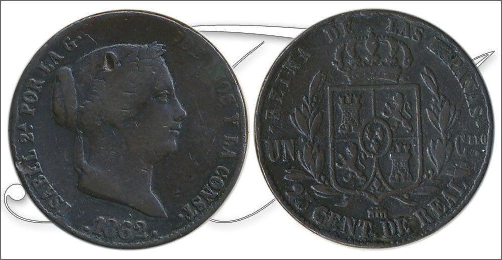 España - 1862 - Isabel II - Nº 00126 - Cara y Cruz - MBC- / MBC - 25 Centimos de Real 1862 Segovia Cu