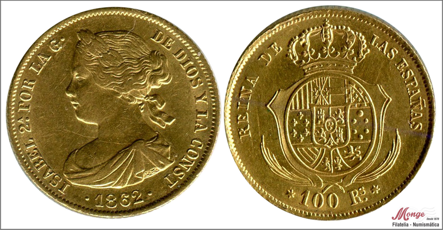 España - 1862 - Isabel II - Nº 00662 - EBC- / EBC+ - 100 Reales 1862 Madrid 8,40 gr. oro