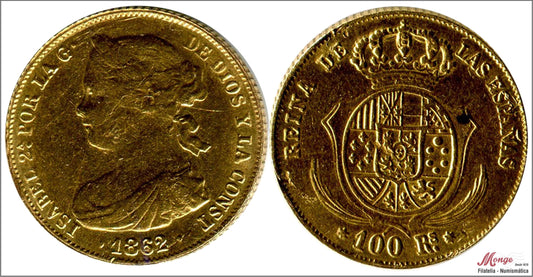 España - 1862 - Isabel II - Nº 00662 - MBC - / VF- - 100 Reales 1862 Madrid 8,35 gr. oro