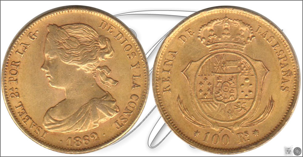 España - 1862 - Isabel II - Nº 00680 - MBC / VF - 100 Reales 1862 Sevilla / 8,40 gr. oro