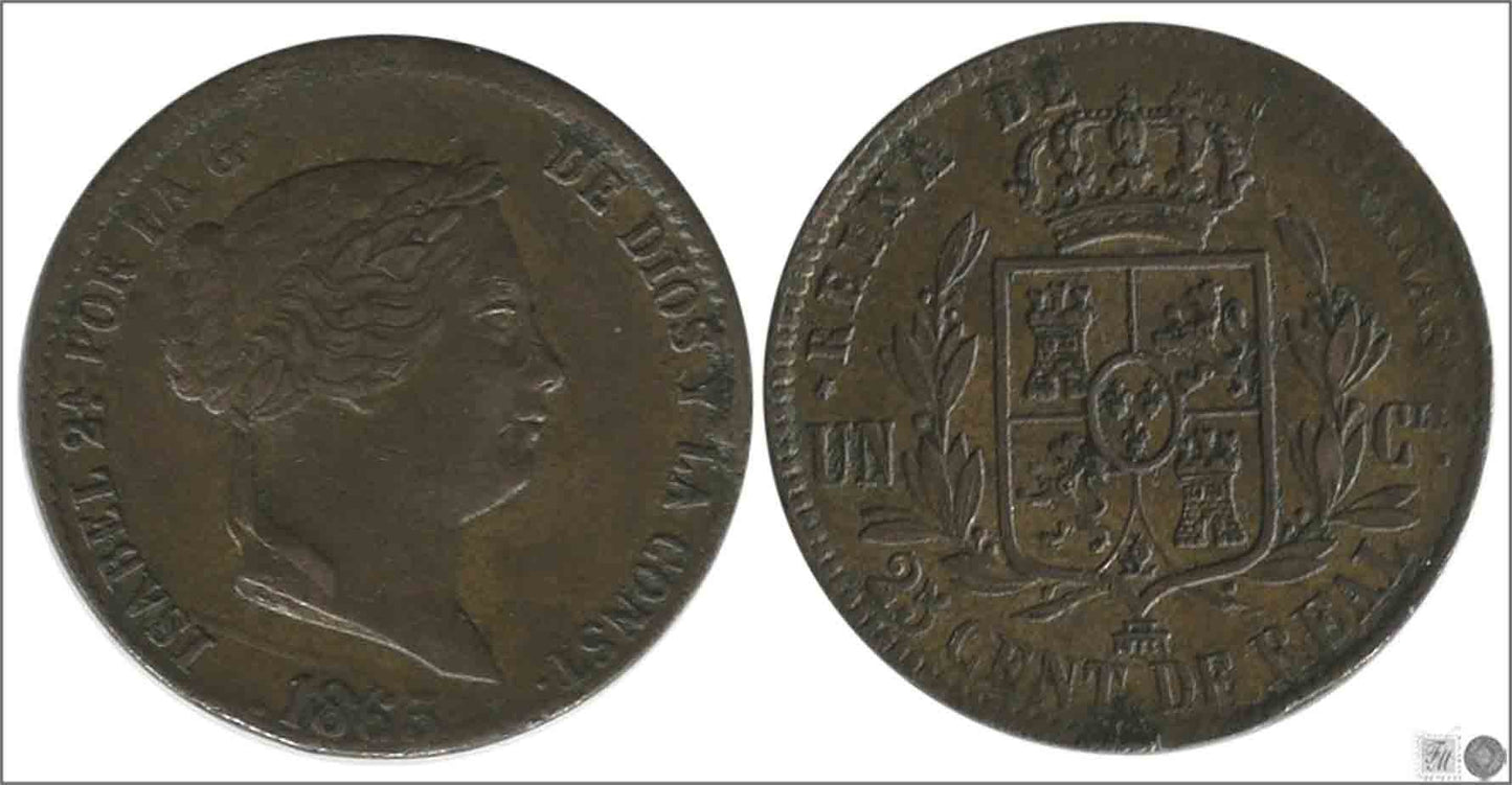 España - 1863 - Isabel II - Nº 00127 - Muy Buena conservación - MBC / VF - 25 Centimos de Real 1863 Segovia Cu