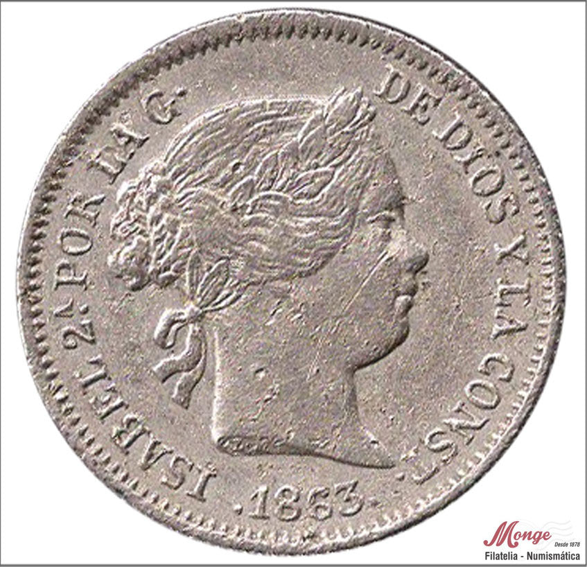 España - 1863 - Isabel II - Nº 00268 - BC / F - 1 Real 1863 Barcelona Ag - descolgada