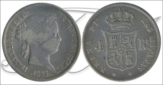 España - 1863 - Isabel II - Nº 00413 - Cara y Cruz - MBC- / MBC - 4 Reales 1863 Madrid Ag