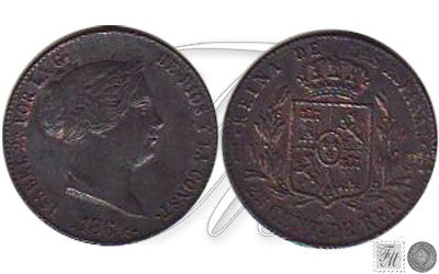 España - 1864 - Isabel II - Nº 00128 - Muy Buena conservación mas - MBC+ / VF+ - 25 Centimos de Real 1864 Segovia Cu