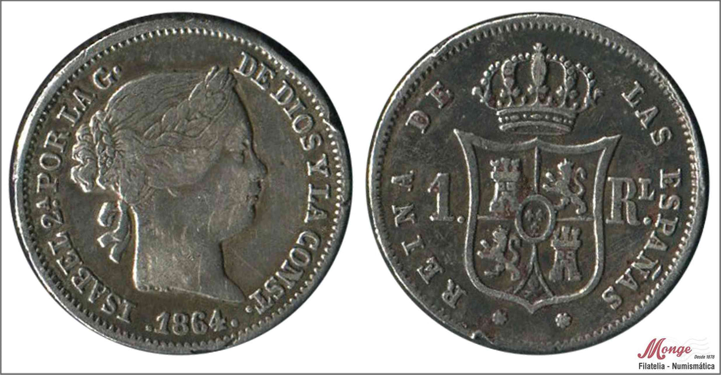 España - 1864 - Isabel II - Nº 00282 - MBC - / VF- - 1 Real 1864 Sevilla Ag