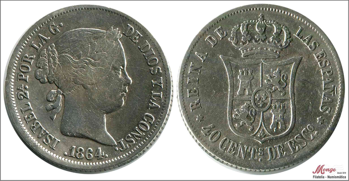 España - 1864 - Isabel II - Nº 00424 - MBC / MBC- - 40 centimos 1864 Madrid Ag