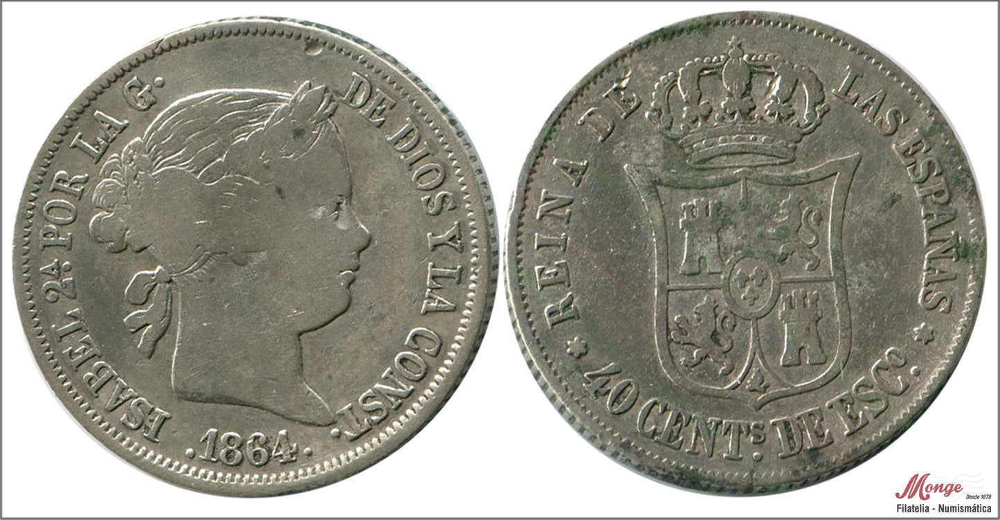 España - 1864 - Isabel II - Nº 00424 - MBC - / VF- - 40 Centimos 1864 Madrid Ag / Oxidaciones