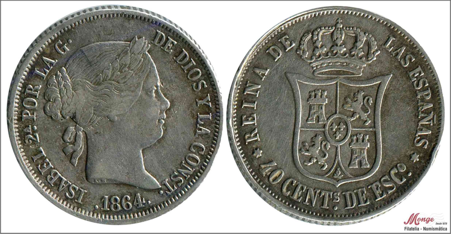 España - 1864 - Isabel II - Nº 00424 - MBC+ / VF+ - 40 Centimos 1864 Madrid Ag