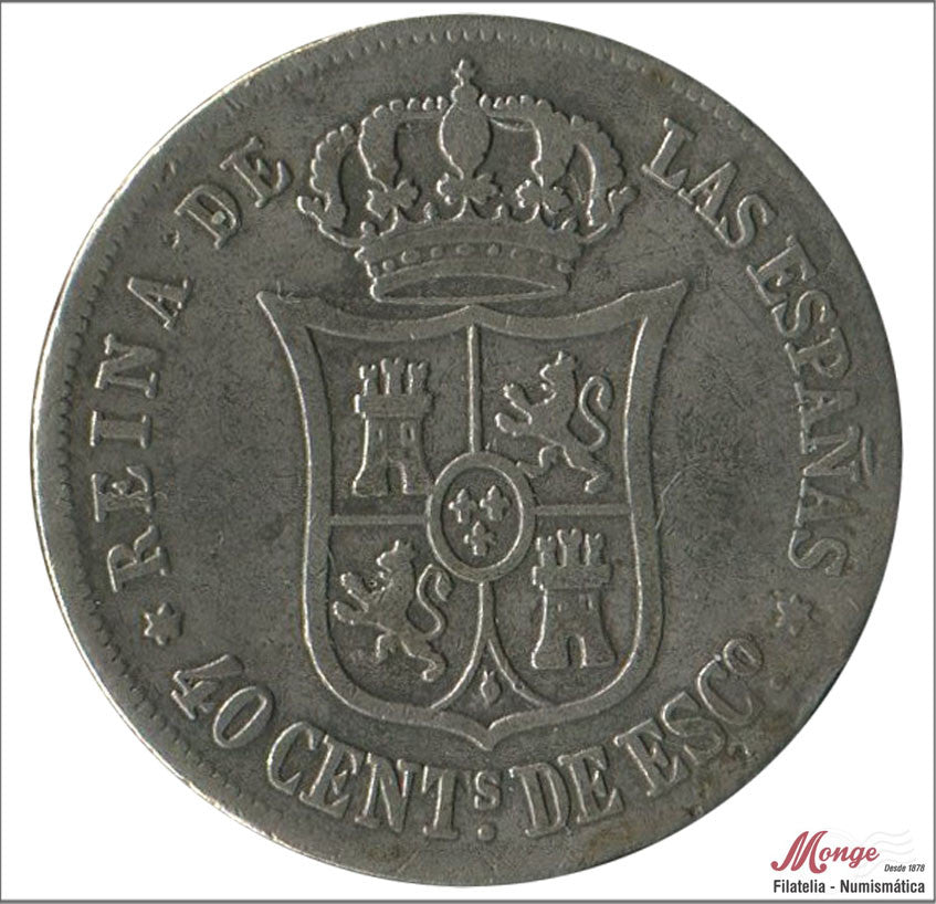 España - 1865 - Isabel II - Nº 00425 - BC / F - 40 centimos 1865 Madrid Ag