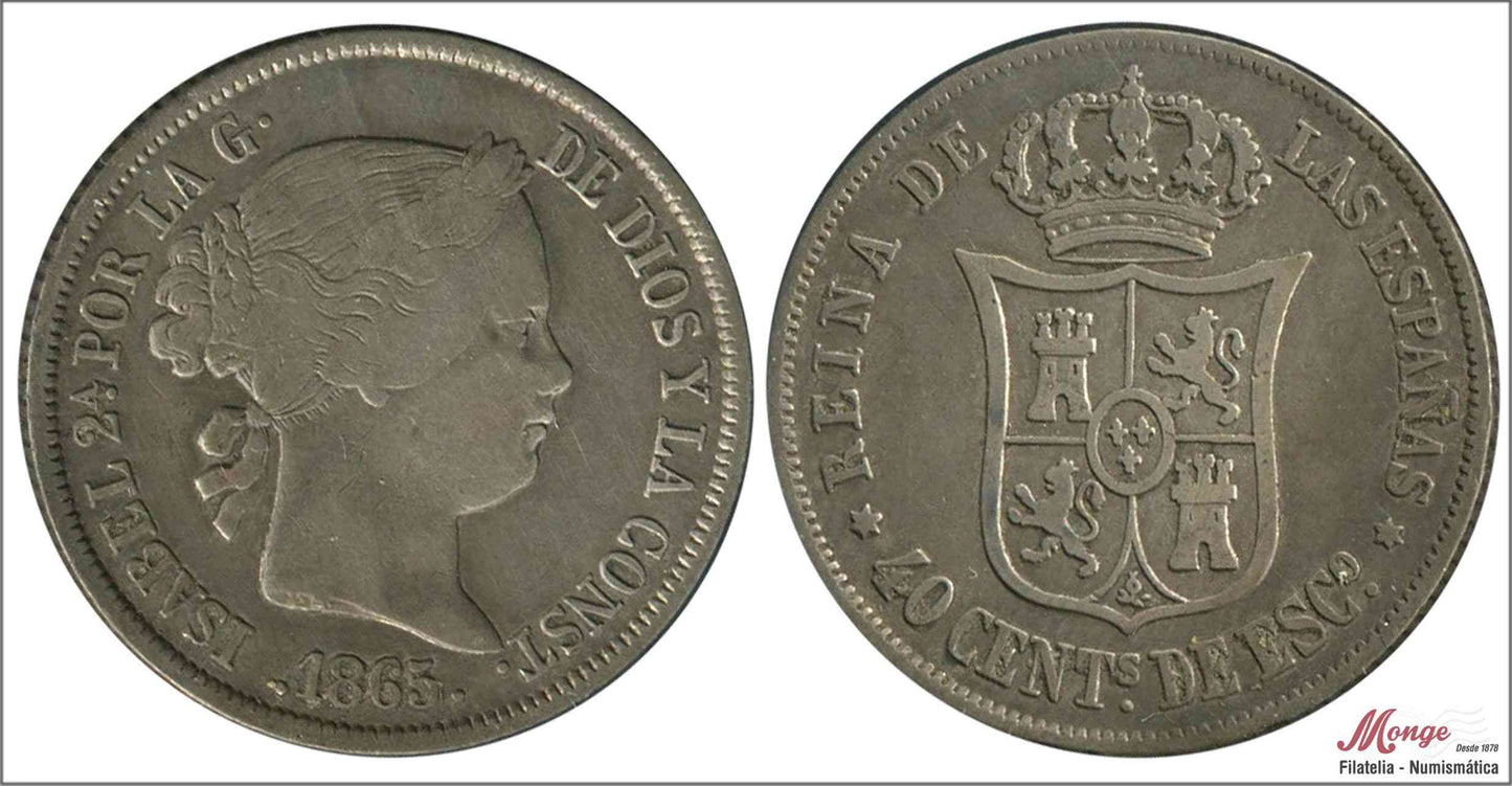 España - 1865 - Isabel II - Nº 00425 - MBC / VF - 40 centimos 1865 Madrid Ag - Patina