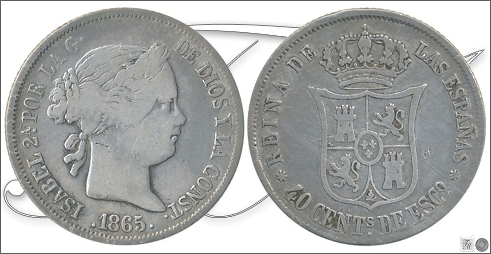 España - 1865 - Isabel II - Nº 00429 - Buena conservación - BC / F - 40 ct. 1865 Sevilla Ag