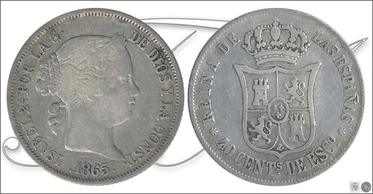 España - 1865 - Isabel II - Nº 00429 - Muy Buena conservación menos - MBC - / VF- - 40 ct. 1865 Sevilla Ag