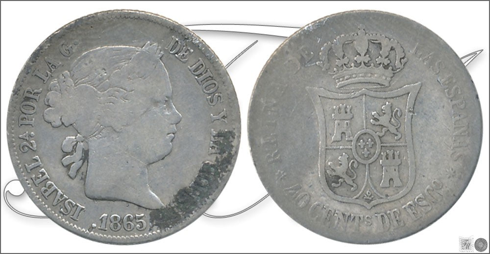 España - 1865 - Isabel II - Nº 00429 - Regular conservación - RC / VG - 40 ct. 1865 Sevilla Ag