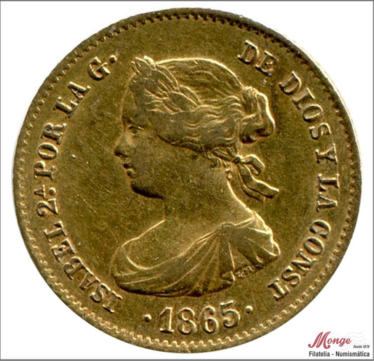 España - 1865 - Isabel II - Nº 00561 - MBC / VF - 4 Escudos 1865 Madrid / 3,40 gr oro