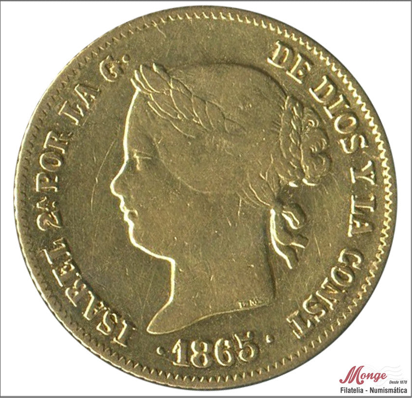 España - 1865 - Isabel II - Nº 00634 - MBC / EBC- - 4 Pesos 1865 Manila 6,80 gr. oro