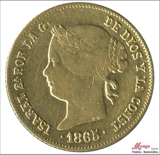 España - 1865 - Isabel II - Nº 00634 - MBC / EBC- - 4 Pesos 1865 Manila 6,80 gr. oro