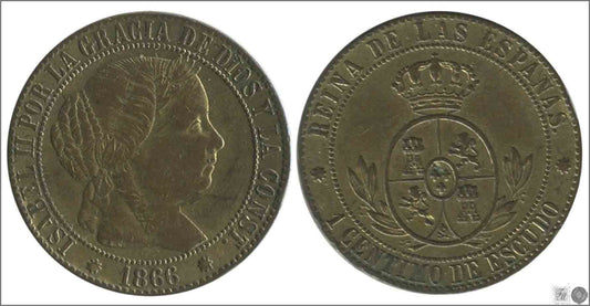 España - 1866 - Isabel II - Nº 00069a - Muy Buena conservación - MBC / VF - 1 Centimo 1866 Barcelona Cu