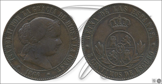 España - 1866 - Isabel II - Nº 00220 - Excelente conservacion - EBC / XF - 5 Centimos 1866 Barcelona Cu