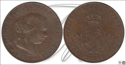 España - 1866 - Isabel II - Nº 00220 - Excelente conservacion mas - EBC+ / XF+ - 5 Centimos 1866 Barcelona Cu