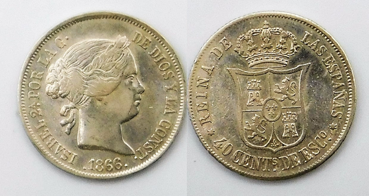 España - 1866 - Isabel II - Nº 00426 - Excelente conservacion menos - EBC- / XF- - 40 ct. 1866 Madrid Ag