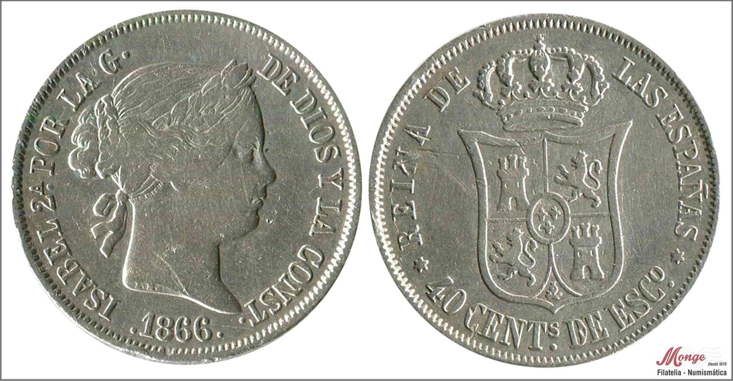 España - 1866 - Isabel II - Nº 00426 - MBC+ / VF+ - 40 centimos 1866 Madrid Ag