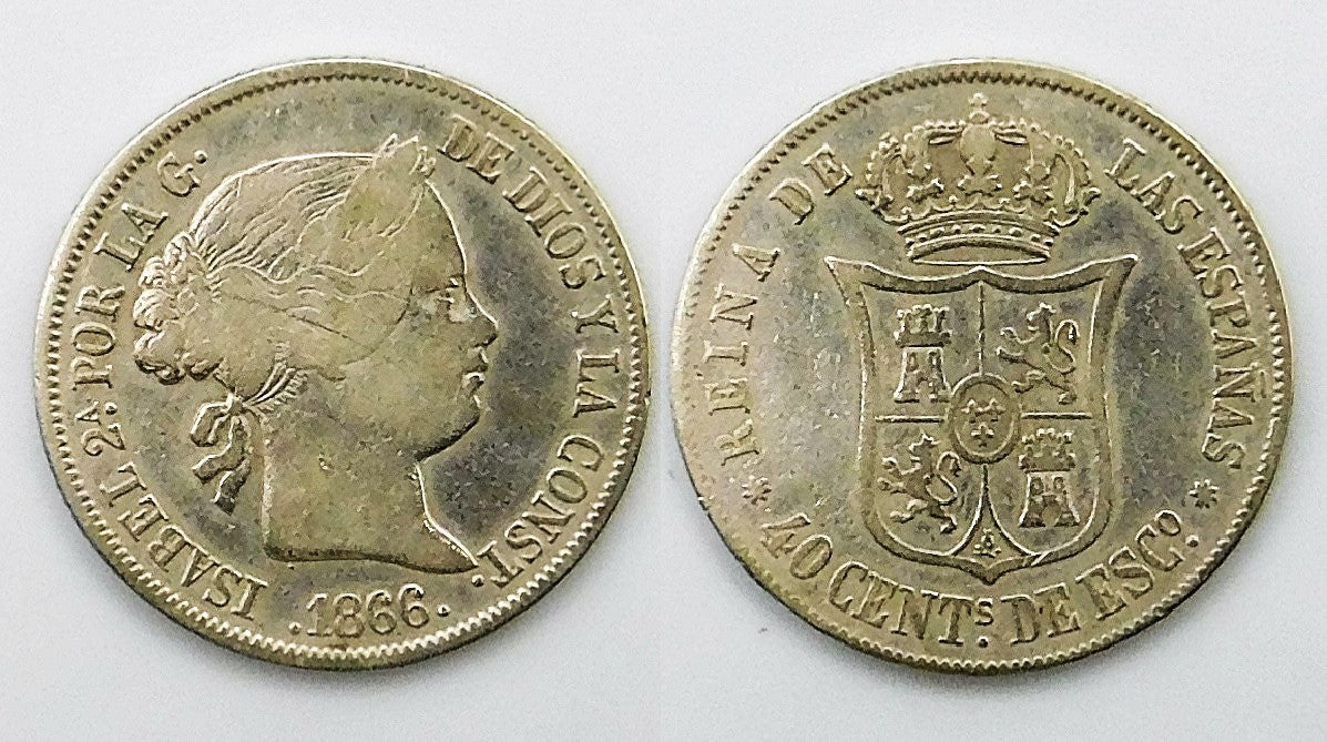 España - 1866 - Isabel II - Nº 00430 - Muy Buena conservación menos - MBC - / VF- - 40 ct. 1866 Sevilla Ag