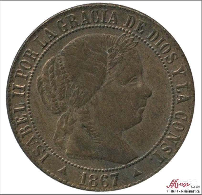 España - 1867 - Isabel II - Nº 00081 - EBC / XF - 1 Centimo 1867 Segovia OM Cu