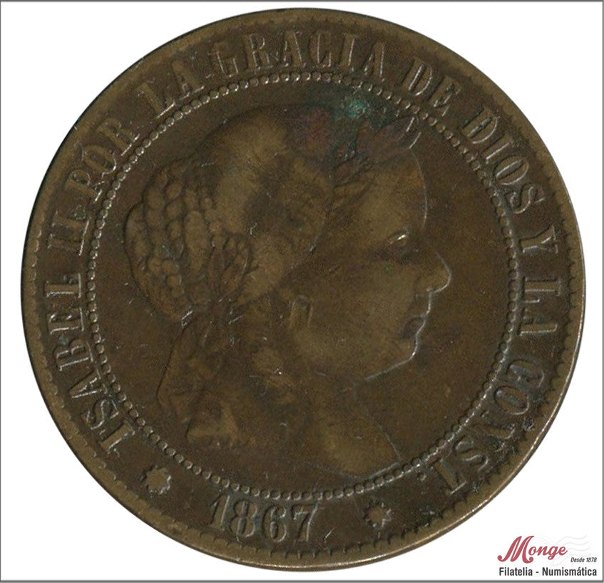 España - 1867 - Isabel II - Nº 00131 - MBC / VF - 2 1/2 Centimos 1867 Barcelona OM Cu / Oferta