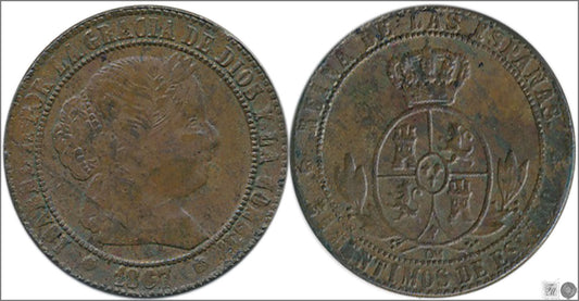 España - 1867 - Isabel II - Nº 00131F - Muy Buena conservación - MBC / VF - 2 1/2 Centimos 1867 Barcelona OM Cu / Interesante Fa