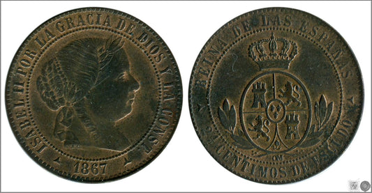 España - 1867 - Isabel II - Nº 00135 - Excelente conservacion - EBC / XF - 2 1/2 Centimos 1867 Jubia OM Cu