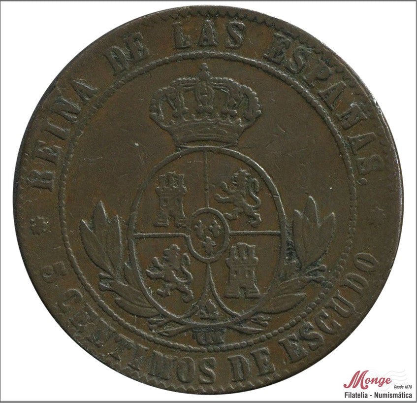 España - 1867 - Isabel II - Nº 00222 - MBC - / VF- - 5 Centimos 1867 OM Barcelona Cu