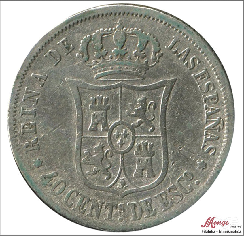 España - 1867 - Isabel II - Nº 00427 - BC- / F- - 40 centimos 1867 Madrid Ag