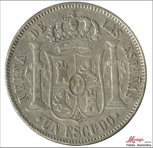 España - 1867 - Isabel II - Nº 00481 - MBC - / VF- - 1 Escudo 1867 Madrid / 12,90 gr. plata