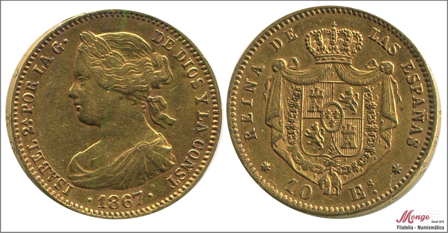 España - 1867 - Isabel II - Nº 00667 - MBC+ / VF+ - 10 Escudos 1867 Madrid / 8,40 gr. oro