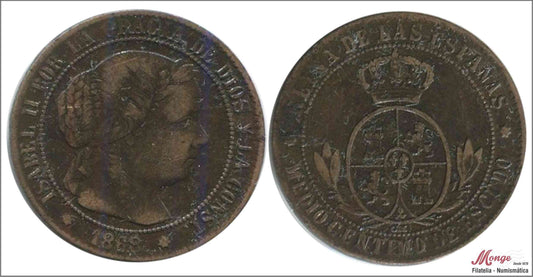 España - 1868 - Isabel II - Nº 00029 - MBC - / VF- - 1/2 Centimo 1868 OM Sevilla Cu