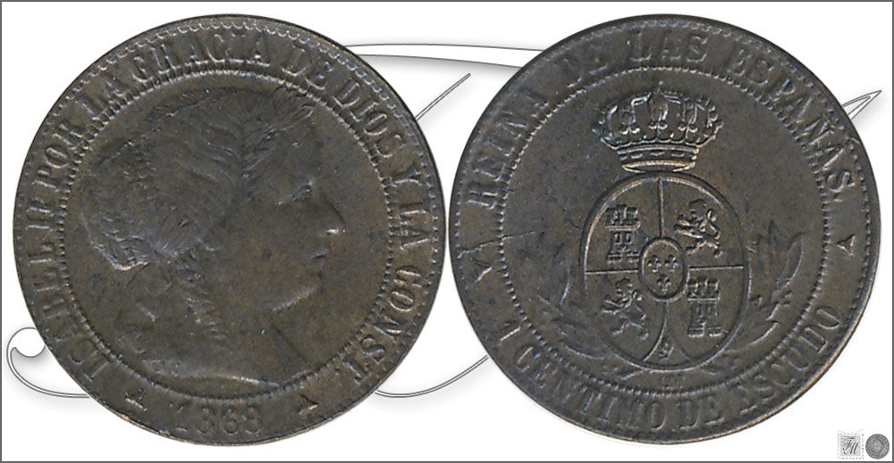 España - 1868 - Isabel II - Nº 00082 - Excelente conservacion - EBC / XF - 1 Centimo 1868 Segovia OM Cu