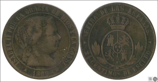 España - 1868 - Isabel II - Nº 00139 - Cara y Cruz - BC- / BC+ - 2 1/2 Centimos 1868 OM Segovia Cu