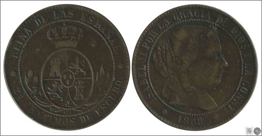 España - 1868 - Isabel II - Nº 00141 - Muy Buena conservación - MBC / VF - 2 1/2 Centimos 1868 OM Sevilla Cu