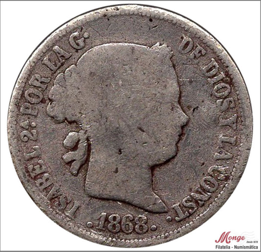 España - 1868 - Isabel II - Nº 00348 - BC / F - 10 Centavos 1868 Manila Ag