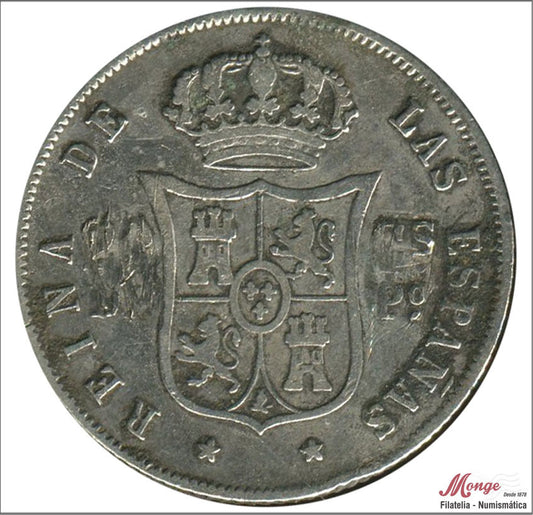 España - 1868 - Isabel II - Nº 00435 - BC / F - 20 centavos 1868 OM Manila Ag