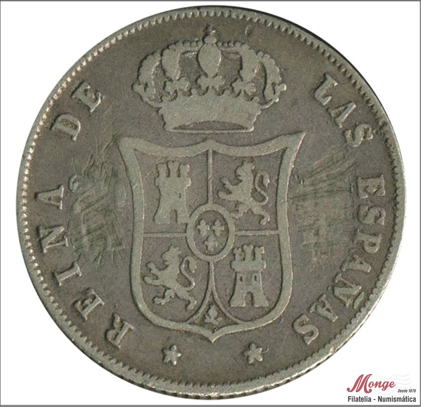 España - 1868 - Isabel II - Nº 00435 - MBC / VF - 20 centavos 1868 OM Manila Ag - valor borrado