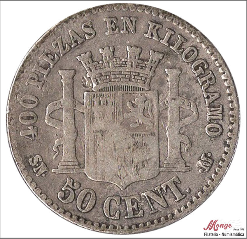 España - 1869 - Gobierno Provisional - Nº 00034 - BC- / F- - 50 centimos 1869 (*9) SNM Ag